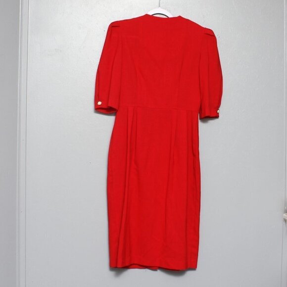 Vintage Robert Daniel polyester rayon blend puff sleeve red midi dress - Picture 2 of 5